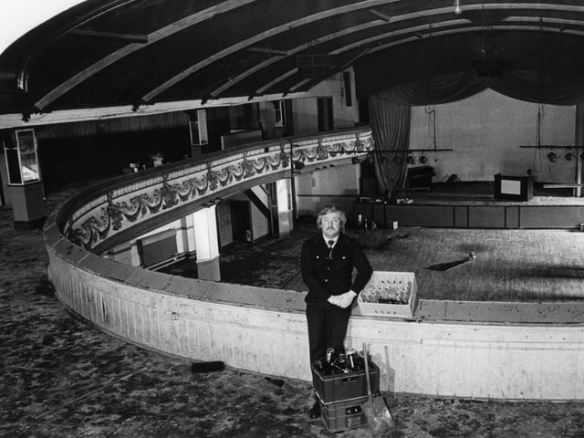 Northern Soul DJ Russ Winstanley in Wigan Casino just prior to demolition in 1982.