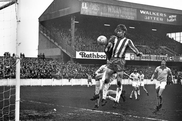 Wigan Athletic winger John Wilkie comes close to scoring against Division 3 Sheffield Wednesday in the FA Cup 2nd round match at Springfield Park on Saturday 17th of December 1977. Latics won the game 1-0 with a goal from Maurice Whittle.
