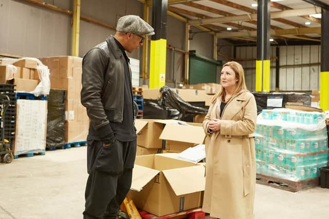 TV presenter Jay Blades with Keely Dalfen, CEO of The Brick, at the Brick-by-Brick multibank project in Wigan