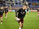 Morgan Smithies in the warm-up for Wigan.