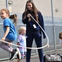 Leah Darbyshire delivering a school sports session
