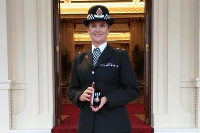 Chief Supt Emily Higham at Buckingham Palace where she was presented with the King's Police Medal, having been nominated in King Charles's New Year's Honours