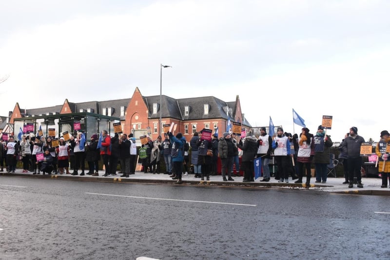 Nurses formed a picket line on Wigan Lane, outside Wigan Infirmary