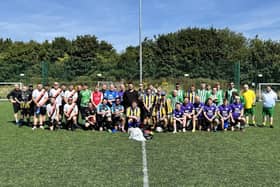 The charity footballers line up for their special tournament promoting Hope Not Hate and raising funds for Southport FC Community Foundation