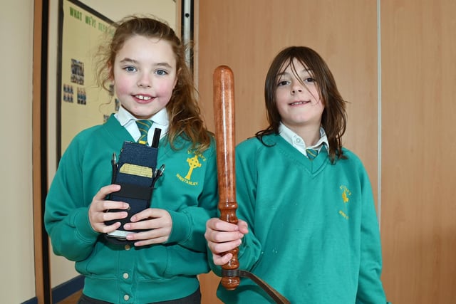 Pupils take a look at some of the old policing items from Manchester Police Museum.
