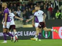 Stephen Humphrys celebrates netting for Hearts against Italian giants Fiorentina