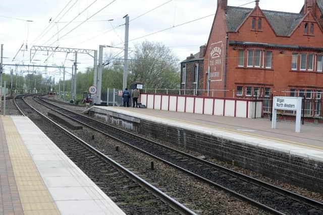 The railway line at Wigan North Western station