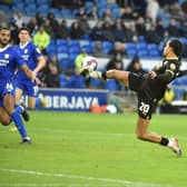 Miguel Azeez during his Latics debut at Cardiff