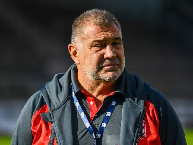 England Rugby League Head Coach Shaun Wane before kick off of the first match in the England v Tonga Test Series 2023 at the Totally Wicked Stadium