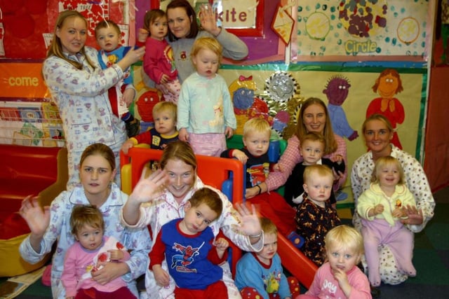 Children and staff have a PJ day at Holly Trees Day Nursery, Billinge