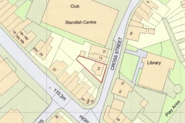 A map shows where the restaurant would sit in Standish centre