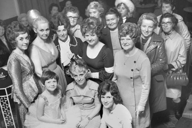 A hairdressing display at the Market Hotel, Wigan, in 1974