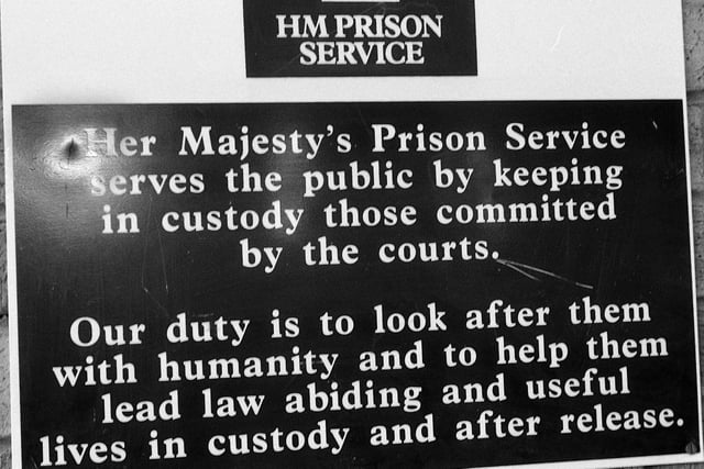 Plaque on the wall of Hindley Remand Prison in April 1994.
