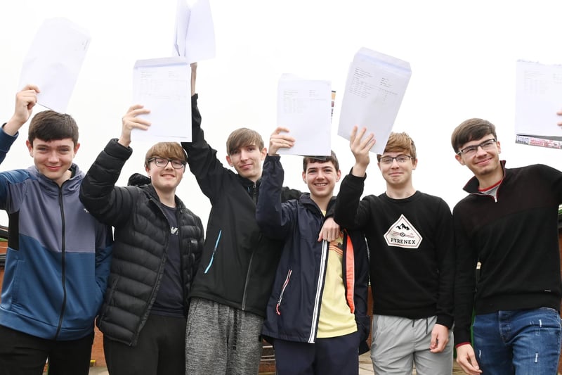Students celebrate their GCSE results at Standish Community High School.