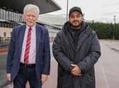Latics chairman Talal Al Hammad with Warriors owner Ian Lenagan at Robin Park, in the shadow of the DW Stadium