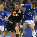 Tom Cleverley during his Latics days, doing battle with Leighton Baines at Everton
