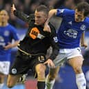 Tom Cleverley during his Latics days, doing battle with Leighton Baines at Everton