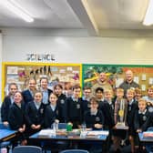 Grand Final heroes Liam Farrell and Liam Marshall visited St Wilfrid's with the Super League trophy