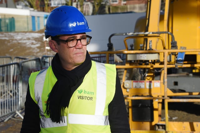 The Mayor of Greater Manchester Andy Burnham attends an event to mark the progress of the new school building at Fred Longworth High School, Tyldesley.