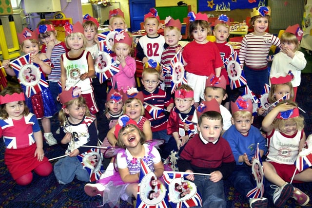 Aspull Pre- School Nursery enjoying their party on Wednesday 29th of May 2002 for the Queen's Golden Jubilee.