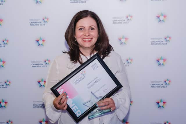 Alexia Mitton, assistant director of communications and engagement (Wigan) for NHS Greater Manchester Integrated Care, is named Well-being Champion at the Greater Manchester Health and Care Champions Awards 2023
