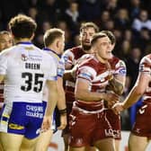 Brad O'Neill celebrates his first try for Wigan