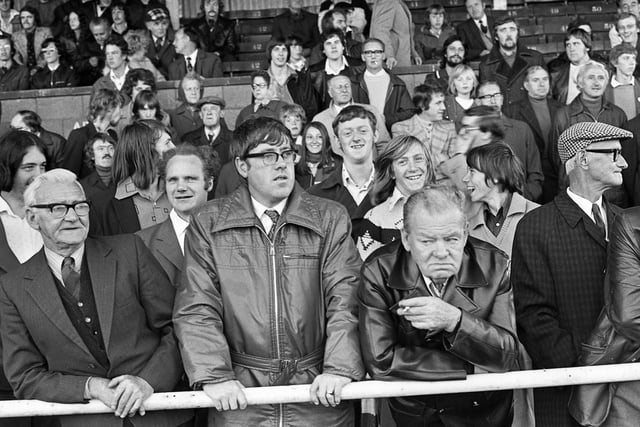 Fans watching the Northern Premier League match between Wigan Athletic and Skelmersdale United at White Moss Park on Saturday 23rd of August 1975.
Latics won 2-1 with goals from John Rogers and Mickey Worswick.