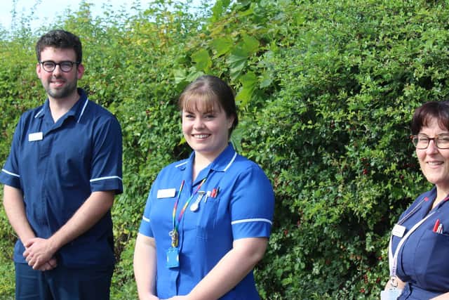 Thomas Greaves, Francesca Surrell and Rebekah Ashley from the hospice's inpatient unit