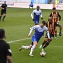 Callum Lang tries to get in behind the Hull defence