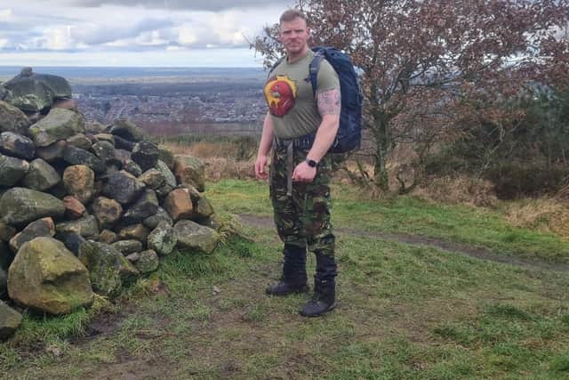 Mark's 70-mile yomp is in aid of the Armed Forces Community HQ in Wigan.