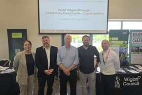 Anna Dawe, Principal- Wigan & Leigh College, Mike Sharkey, CEO- Greenmount Projects, Coun David Molyneux, Leader- Wigan Council, John Heaton, Managing Director- The Heaton Group, Aidan Thatcher, Director of Place- Wigan Council