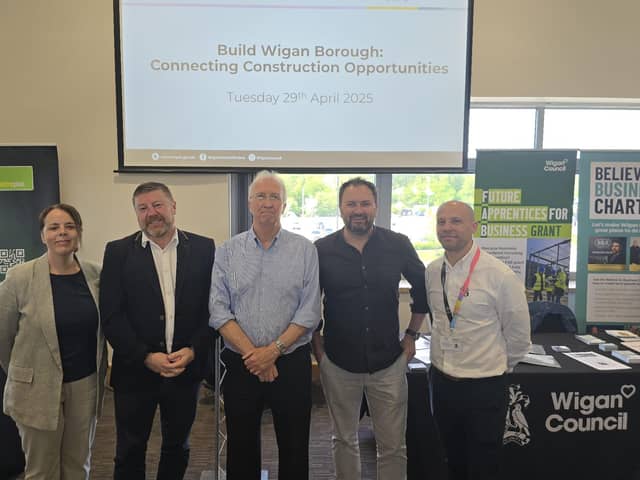 Anna Dawe, Principal- Wigan & Leigh College, Mike Sharkey, CEO- Greenmount Projects, Coun David Molyneux, Leader- Wigan Council, John Heaton, Managing Director- The Heaton Group, Aidan Thatcher, Director of Place- Wigan Council