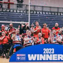 Wigan Warriors celebrate their Super League title at the National Basketball Performance Centre, Manchester, in October 2023