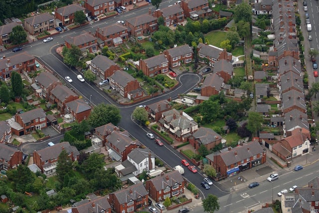 WIGAN AERIAL PICTURES - Inglewhite  Avenue, Swinley, crossed by Inglewhite Crescent, left, and Inglewhite Place, with Holme Avenue, top, Mesnes Road, bottom, and Swinley Lane, right.