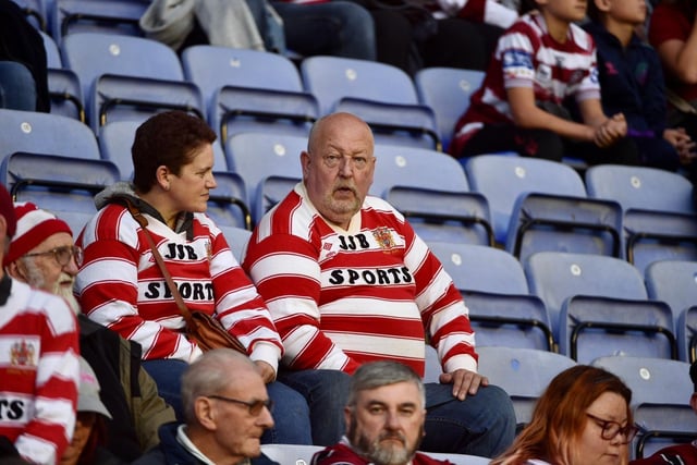 Wigan Warriors fans at the DW Stadium for the game against Salford Red Devils.