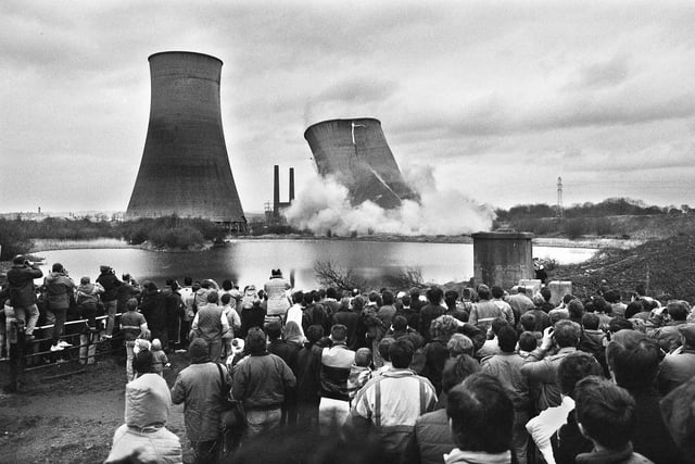 The first of the Westwood Power Station cooling towers is blown up at 10.15am on Sunday 15th of January 1989.