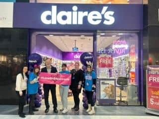 Grand Arcade centre manager Mike Matthews welcomes the team from Claire’s to the centre.