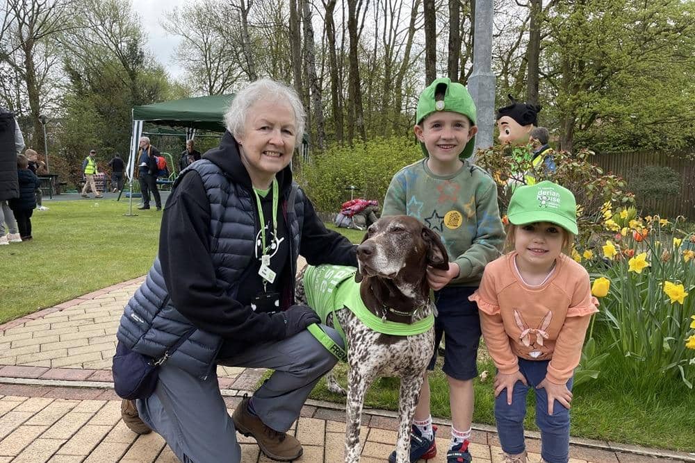 Shuna with Linda Martlew at the Derian House Open Gardens event in 2023