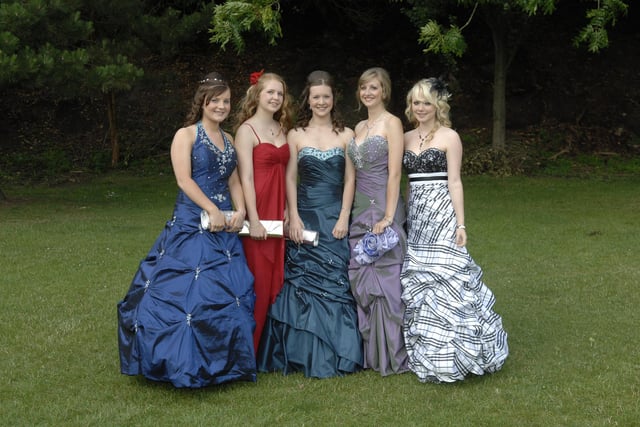 It's April 2010 and Brychall High School is holding its leavers' ball at Haigh Hall. Pictured are (left to right): April McGoldrick, Stephanie Cunnliffe, Abigail Mills, Rebecca Donovan and Jessie Johnstone