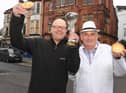 Barry Rigby (left) celebrated his latest success with the Piemaster Tony Callaghan (right)