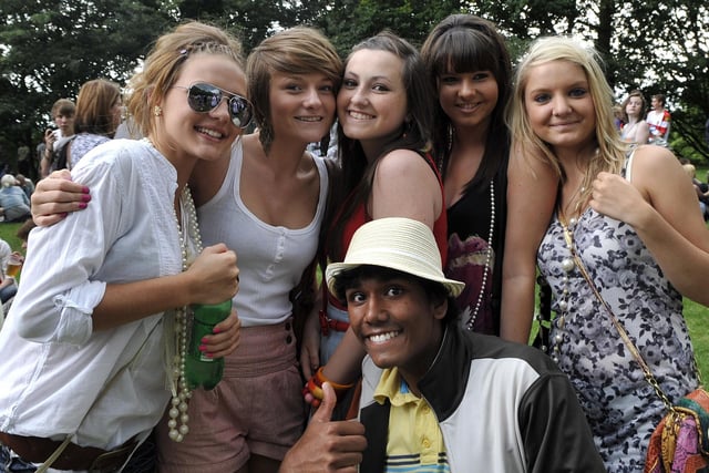 Revellers from Deanery High school at Haigh Hall Music Festival, Wigan.