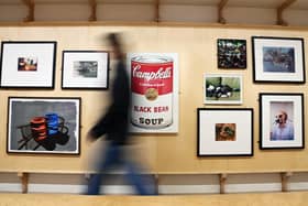 Famous art work by Andy Warhol, David Hockney and Roy Lichtenstein  on display  as part of Soup, Sock and Spiders! Art of the everyday - Art Explora Mobile Museum.