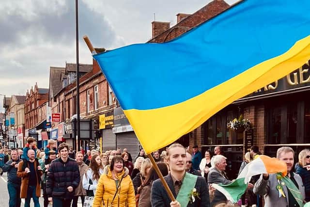The parade through Ashton with support for Ukraine a prominent feature