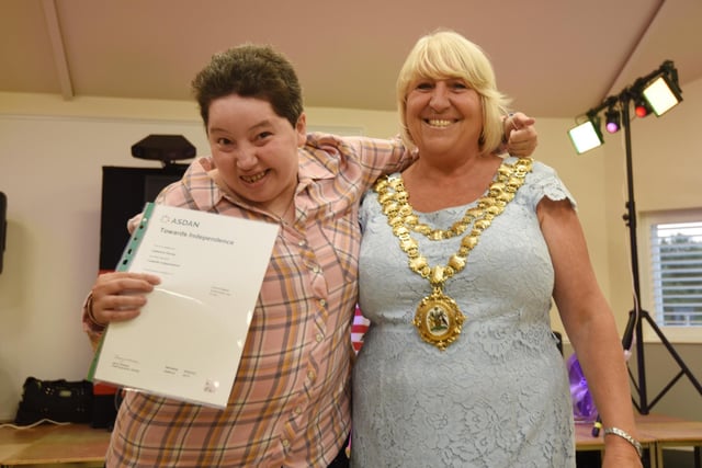 The Mayor of Wigan Coun Marie Morgan presents certificates to students at ACE (Achieve, Create, Enjoy) Adult Community Education Wigan and Leigh, at the awards celebration evening, held at St Peter's Pavilion, Hindley.