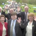 May Day Rally  All smiles from the platform party who opened Ther NULSC   May Day Gala at Haigh Hall Ian Mc Cartney and  Hazel Blears   Health Minister lead the waving.