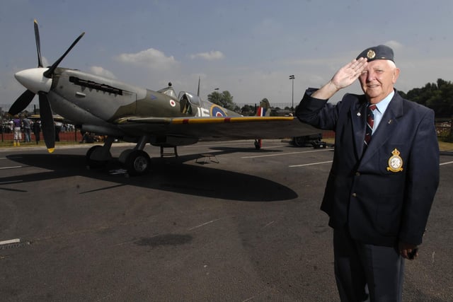Serving armed forces, veterans and cadtes paraded through Leigh as part of Armed Forces Day.  Pictured with a WWII Spitfire is RAF rear gunner Harry Stansfield