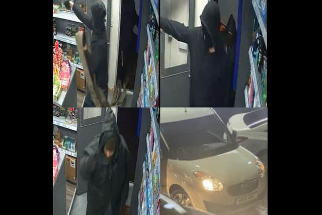 GMP issued these images of three hooded men and a van believed to have been used in the armed robbery