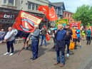 Trade unionists protest in Wigan town centre. Picture by Sue Vickers
