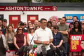 Andy Burnham's victory rally at Ashton Town FC after being elected as Makerfield MP