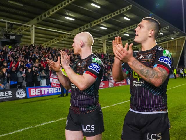 Liam Farrell and Brad O'Neill thank the travelling supporters.